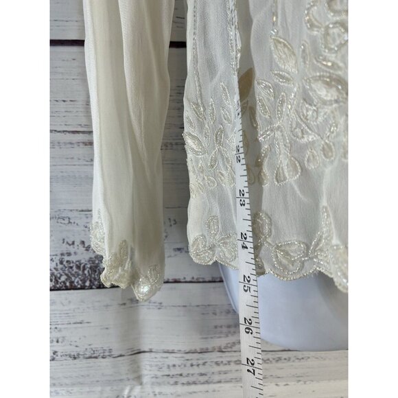 Vintage Soft Surroundings Sheer White Sequence Beaded Blouse M Whimsygoth Fairy - Picture 7 of 12